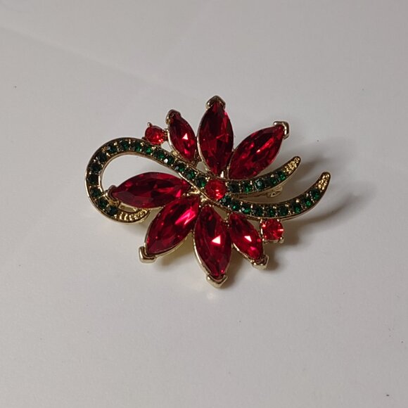 Red And Green Flower Brooch - Picture 4 of 6